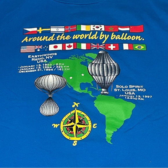 VINTAGE JERZEES AROUND THE WORLD BY BALLOON T-SHIRT MENS LARGE PRESHRUNK GRAPHIC - Picture 9 of 10